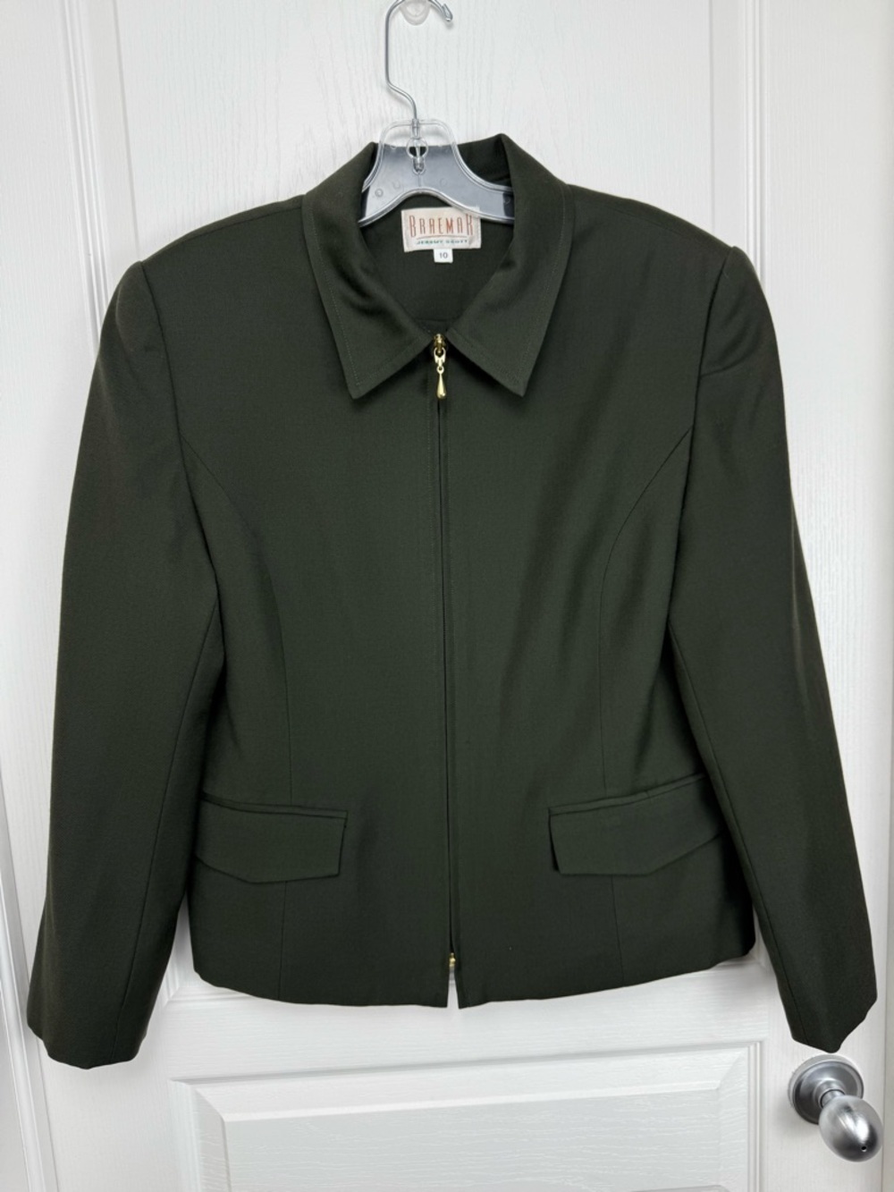 Vintage 90s Wool Zip Up Collared Jacket Size 10 Green Army Olive - Picture 2 of 9